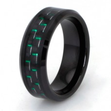 Black Tungsten Carbide Ring with Green Carbon Fiber Inlay